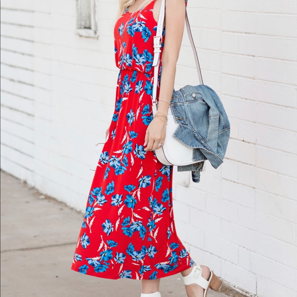 CeCe Red Floral Maxi Dress